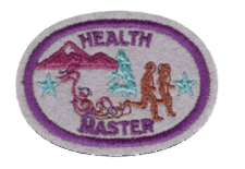 Gesundes Leben, Wald und Schneemobil: Abzeichen mit Natur und Wintermotiven.