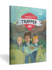 Abenteuerliches Handbuch für Trapper mit Jugendlichen in den Bergen, inklusive Karten, Natur- und Überlebenstipps, ideal für Outdoor- und Naturfreunde.