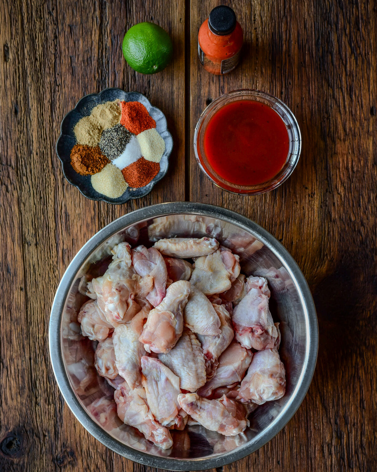 Ingredients for a recipe for crispy oven baked chicken wings.