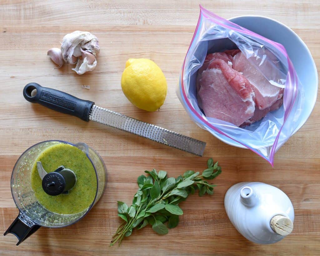 Marinade ingredients ready to be poured into ziplock bag with pork.