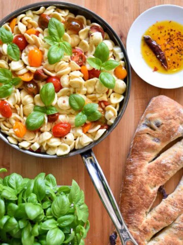 Orecchiette with Heirloom Tomatoes and Mozzarella