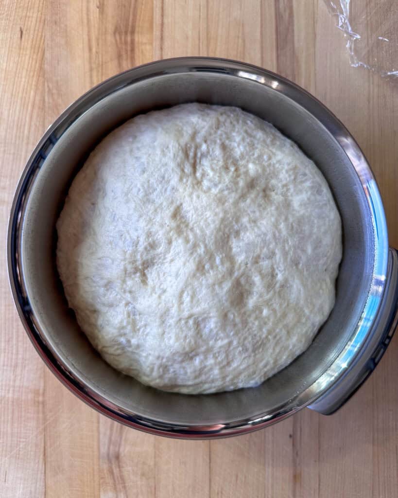 A dough ball that has risen to double it's size.
