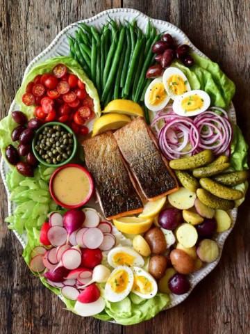 A deconstructed Salmon Niçoise-Style Salad.