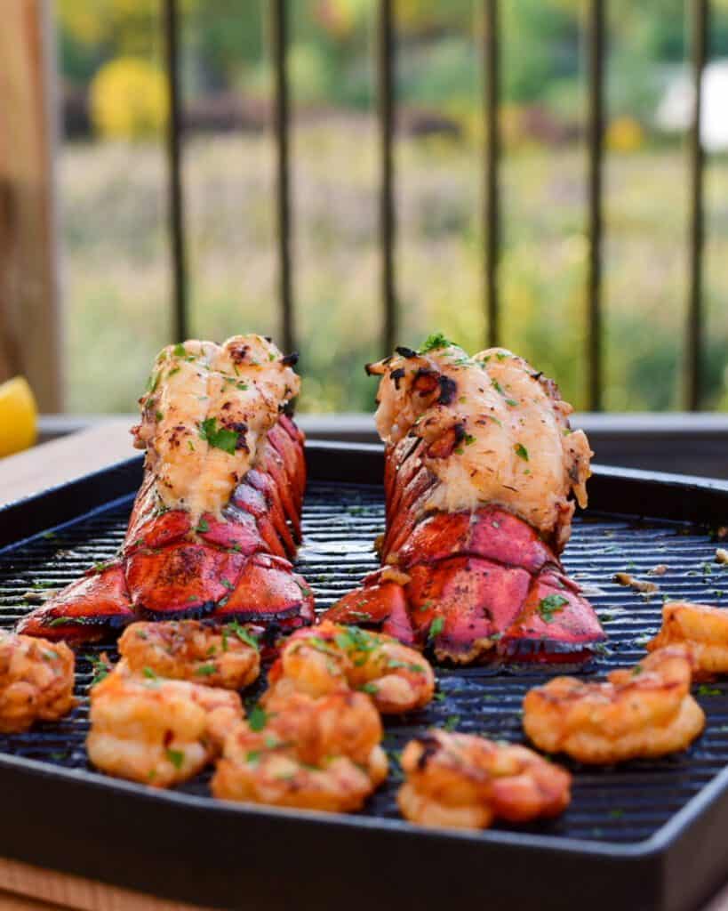Two Lobster Tails & Shrimp on the Ooni griddle plate