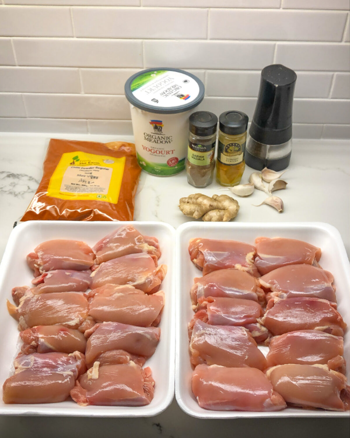 Ingredients for a chicken tikka masala marinade recipe.