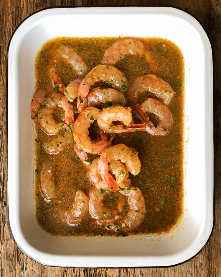 Shrimp marinating.