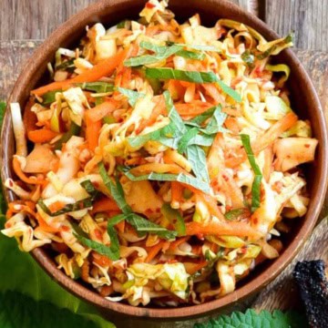 A bowl of spicy Korean coleslaw.
