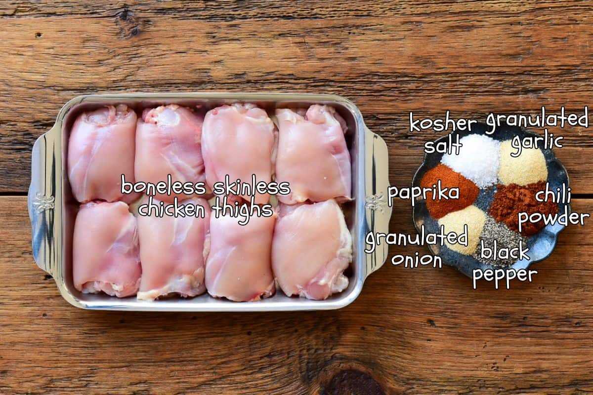 Chicken thighs and a combination of spices for a Mexican chowder.