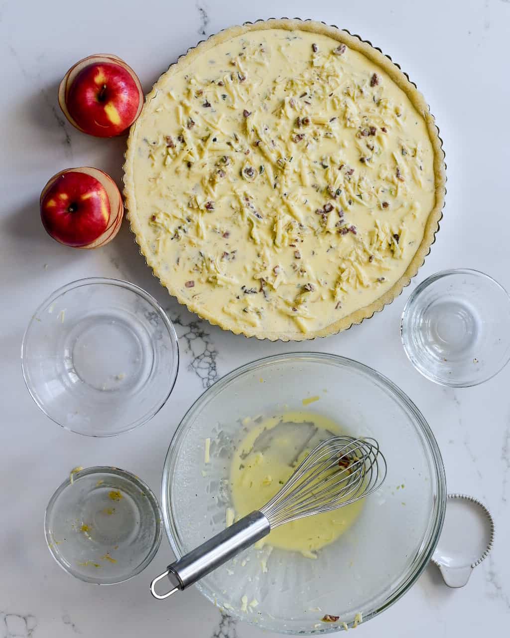 Pour the egg mixture into the crust.
