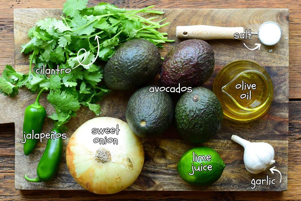 Ingredients for a spicy quacamole recipe.