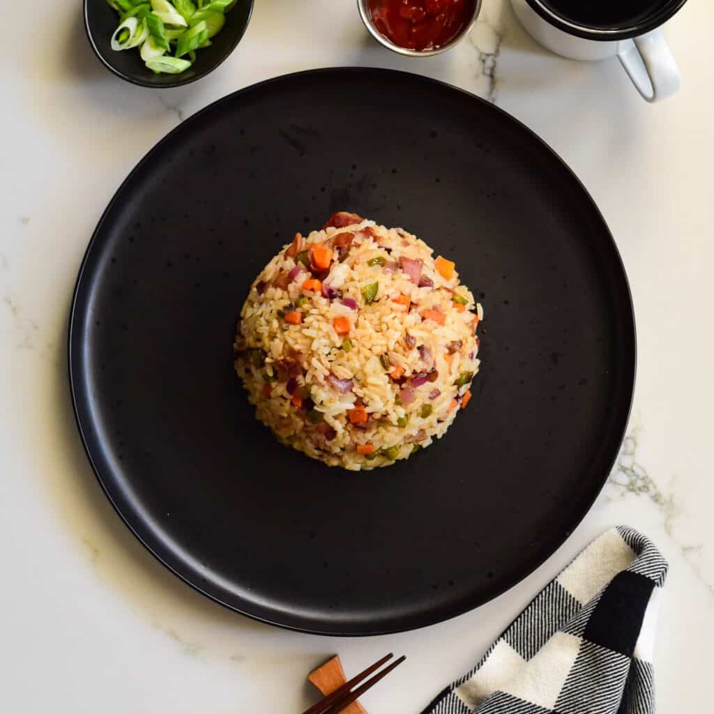 A perfect little mound of rice for the omelette to lay on top.
