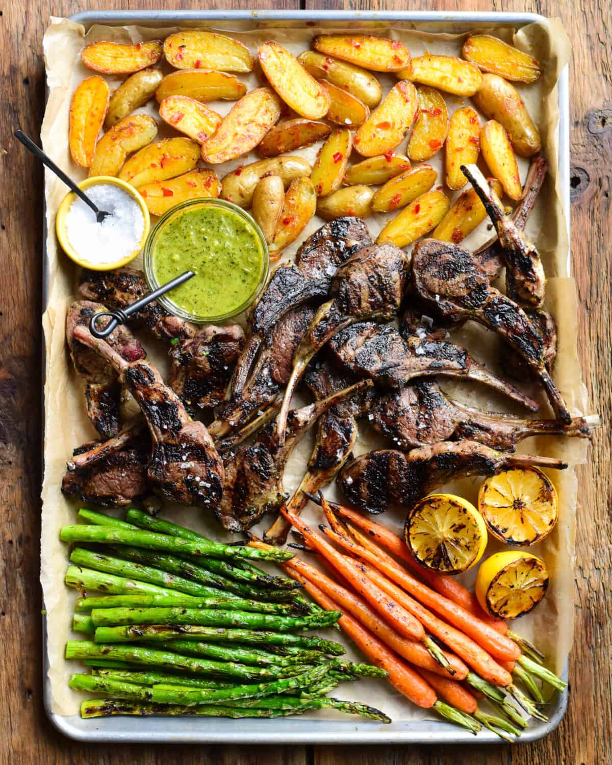 Charred Green Onion-Jalapeno-Lemon Lamb Chops - with roasted veggies