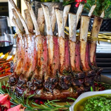 Roasted Crown Rack of Lamb with Mint Salsa Verde.