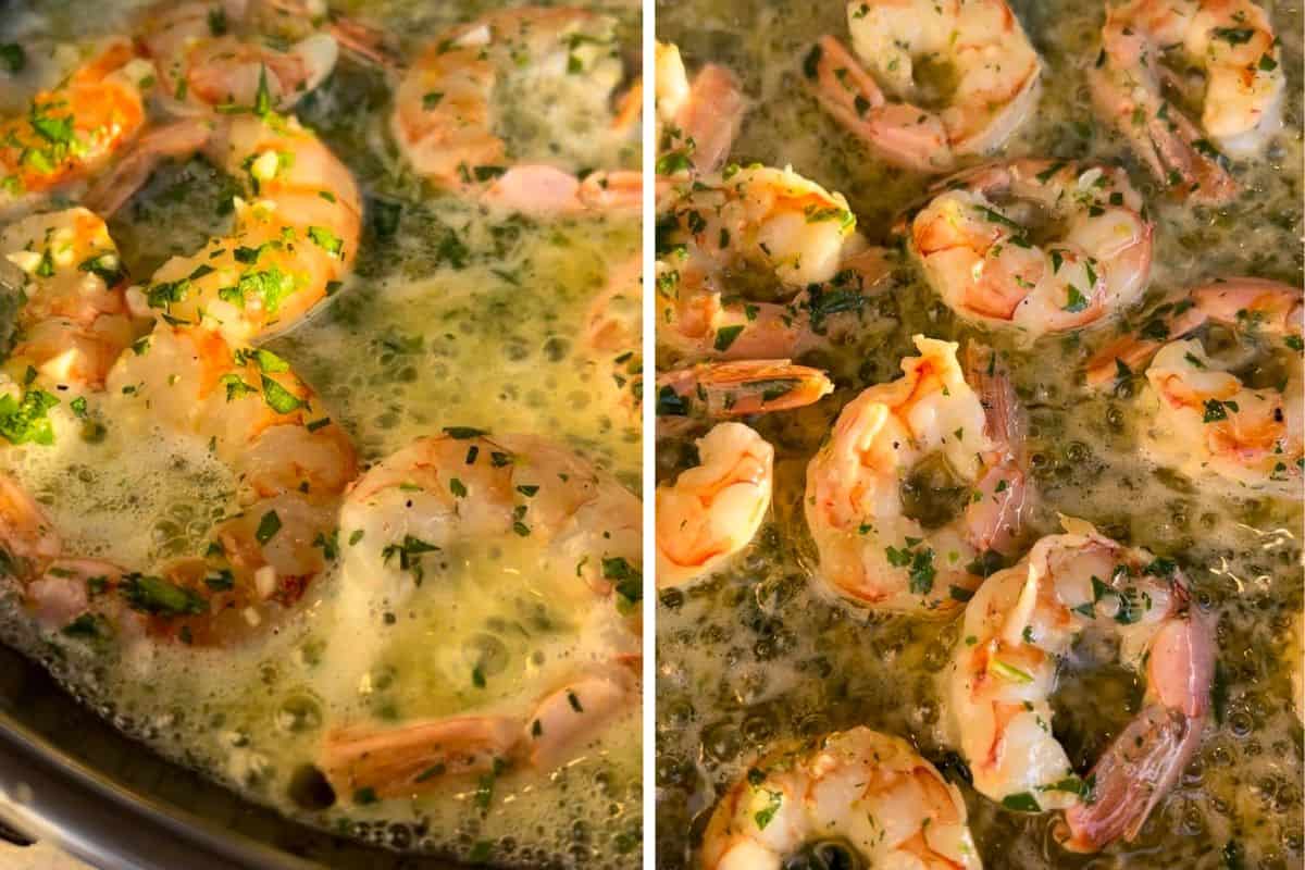 Cooking the garlic butter shrimp.