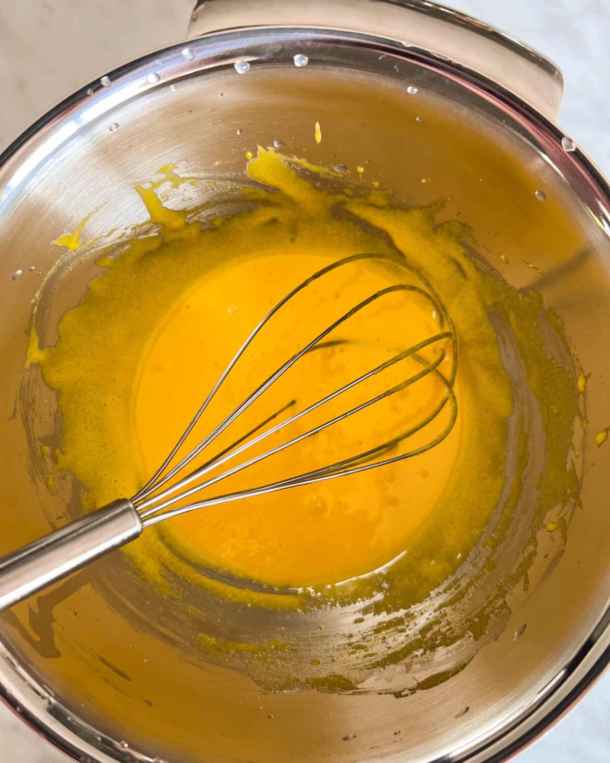 Egg yolks and sugar whisked together until smooth.