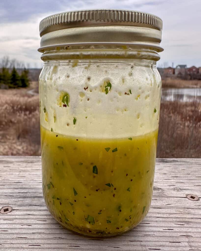 Shake the mason jar with the lid closed and shake vigorously until combined.
