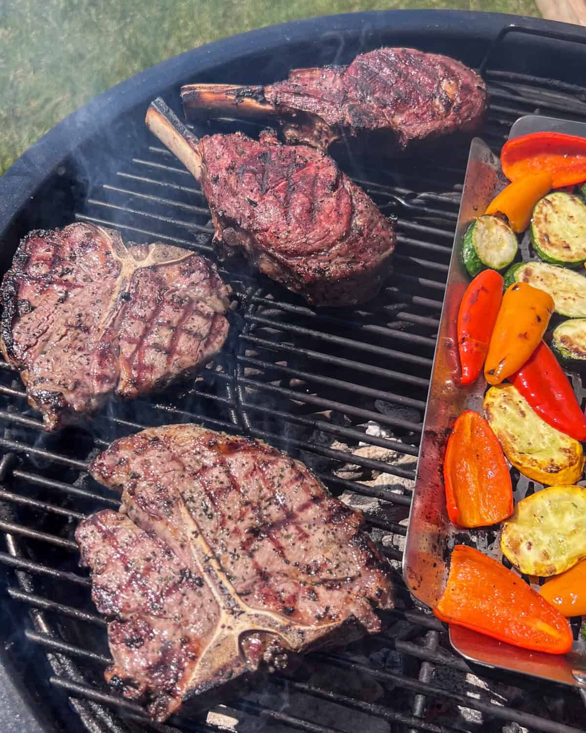 Veal chops on the grill.