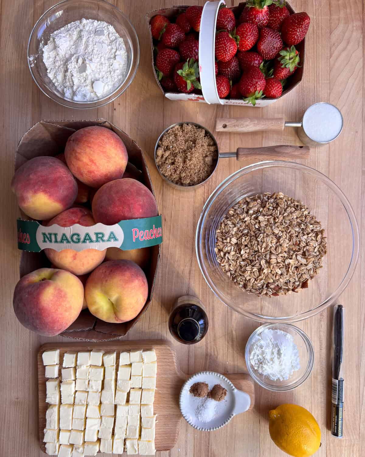 Peach Strawberry Crisp Ingredients.