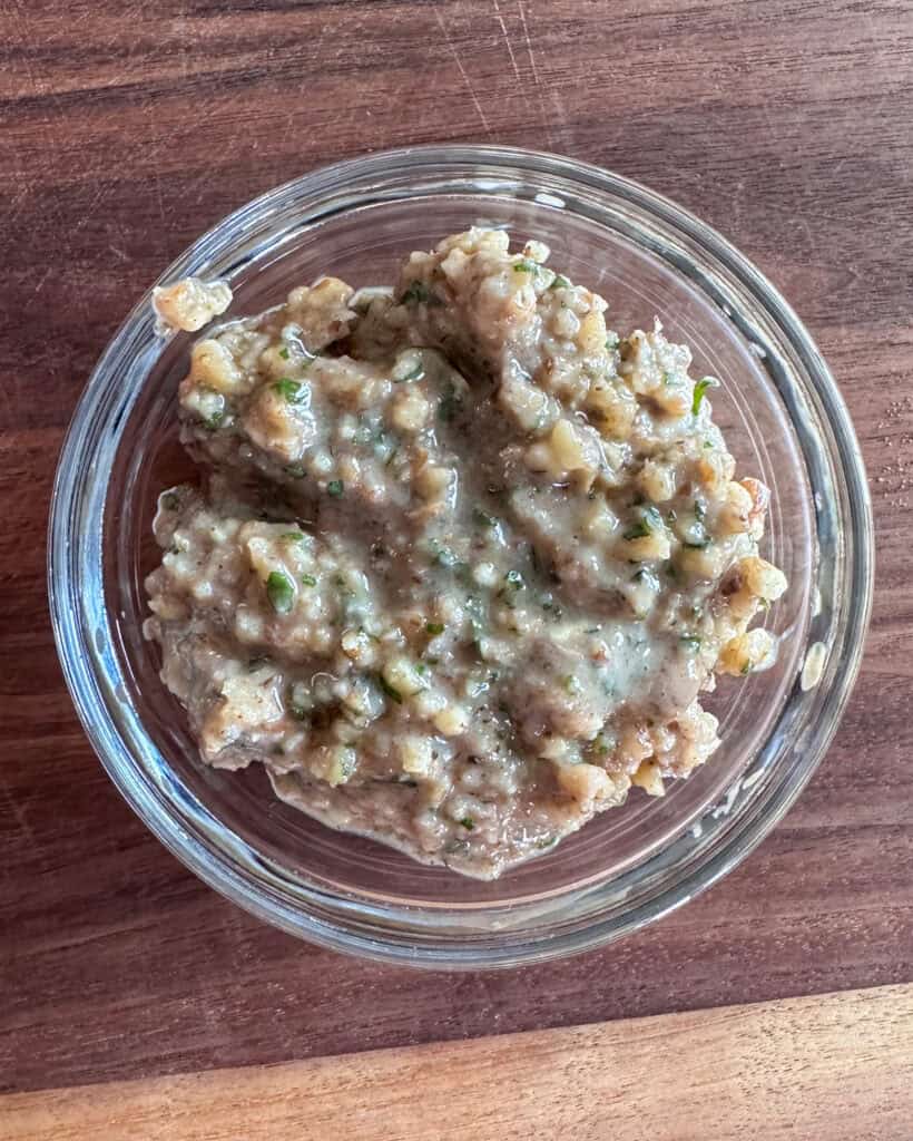 The blended walnut mixture in a bowl.