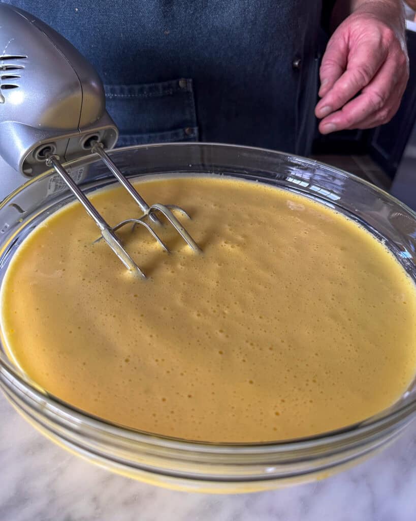 Beat wet ingredients.
