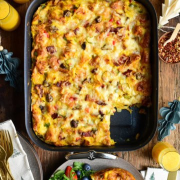 A savoury make ahead croissant breakfast casserole.