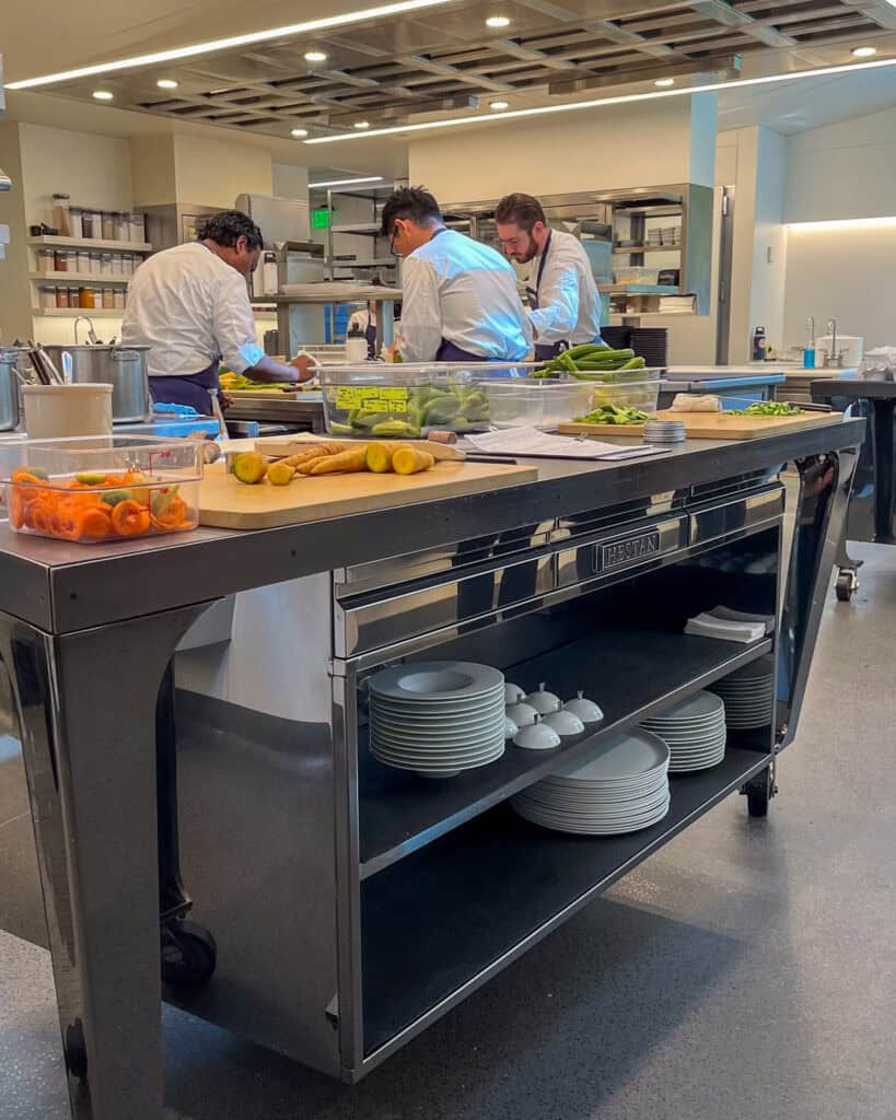 The laser focused chefs were all working on the mise en place for the dinner later that day.