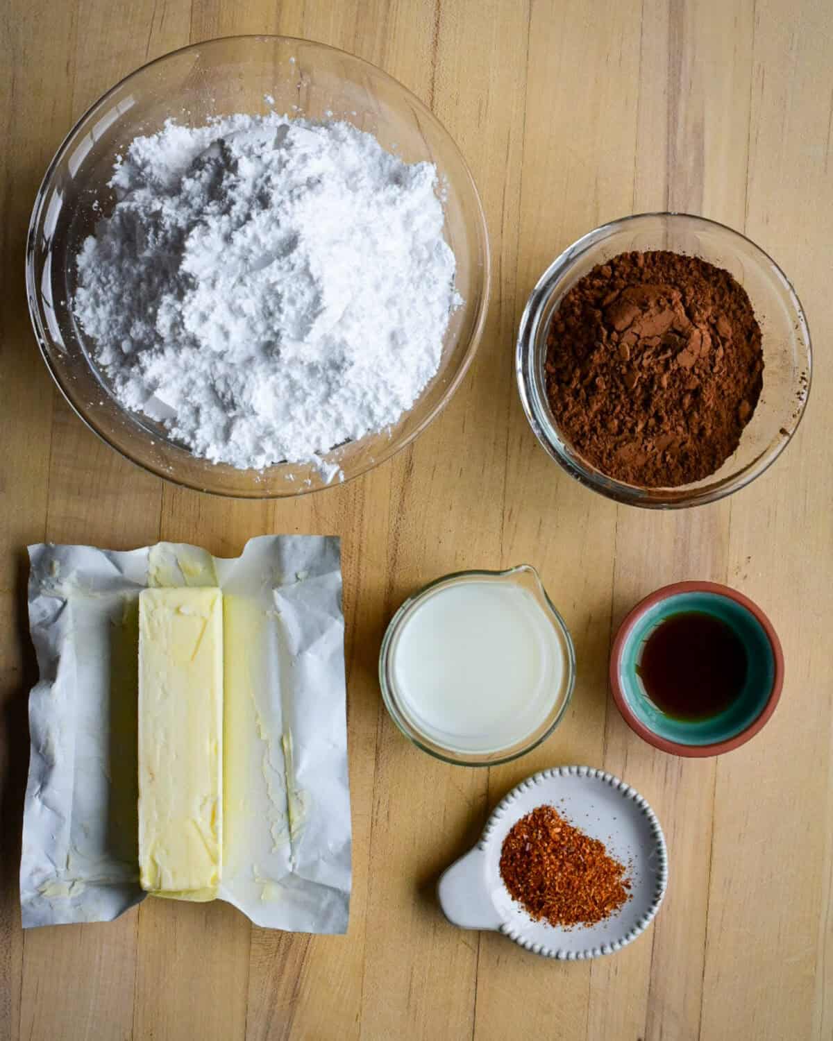 Ingredients for chocolate frosting.