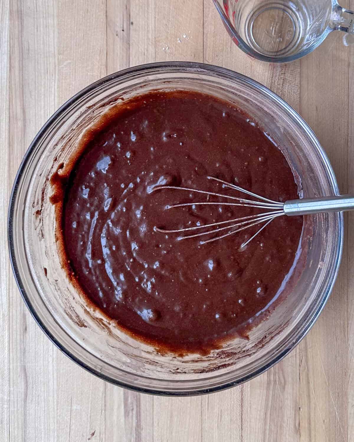 Pour the wet ingredients into the bowl with the dry ingredients and whisk until smooth