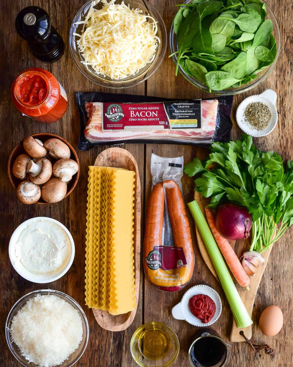 Ingredients for homemade lasagna.