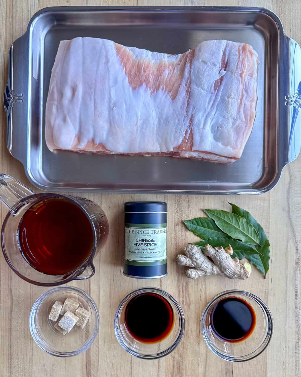 Braised pork belly ingredients.