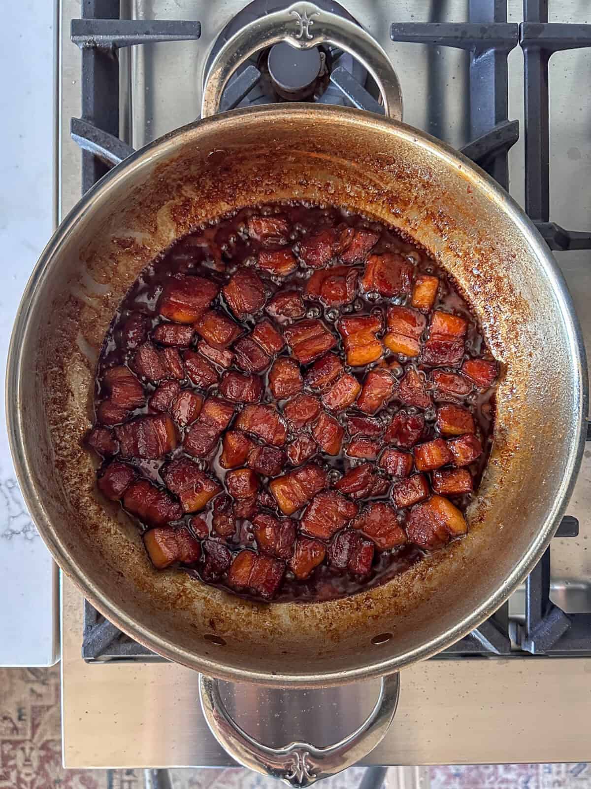 Pork belly reduced in sauce.