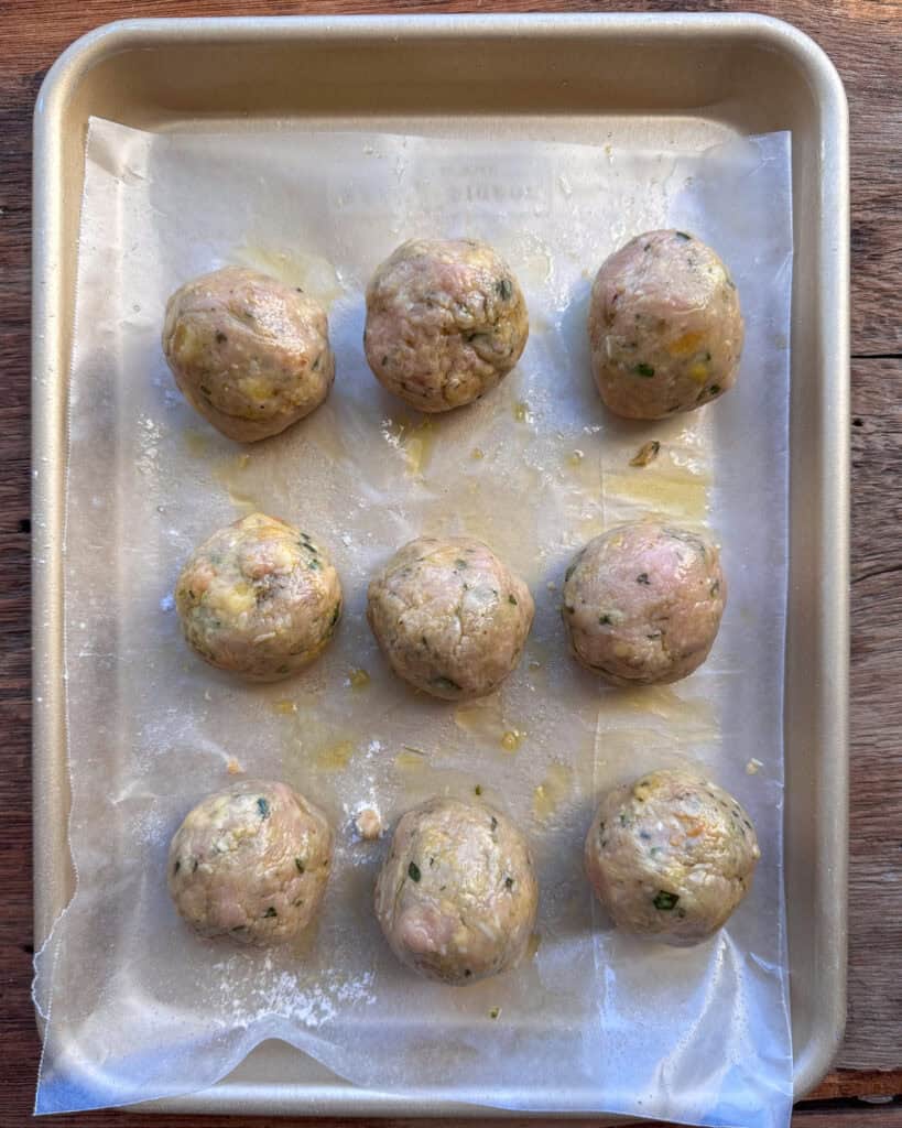 Roll the meatball in oil.