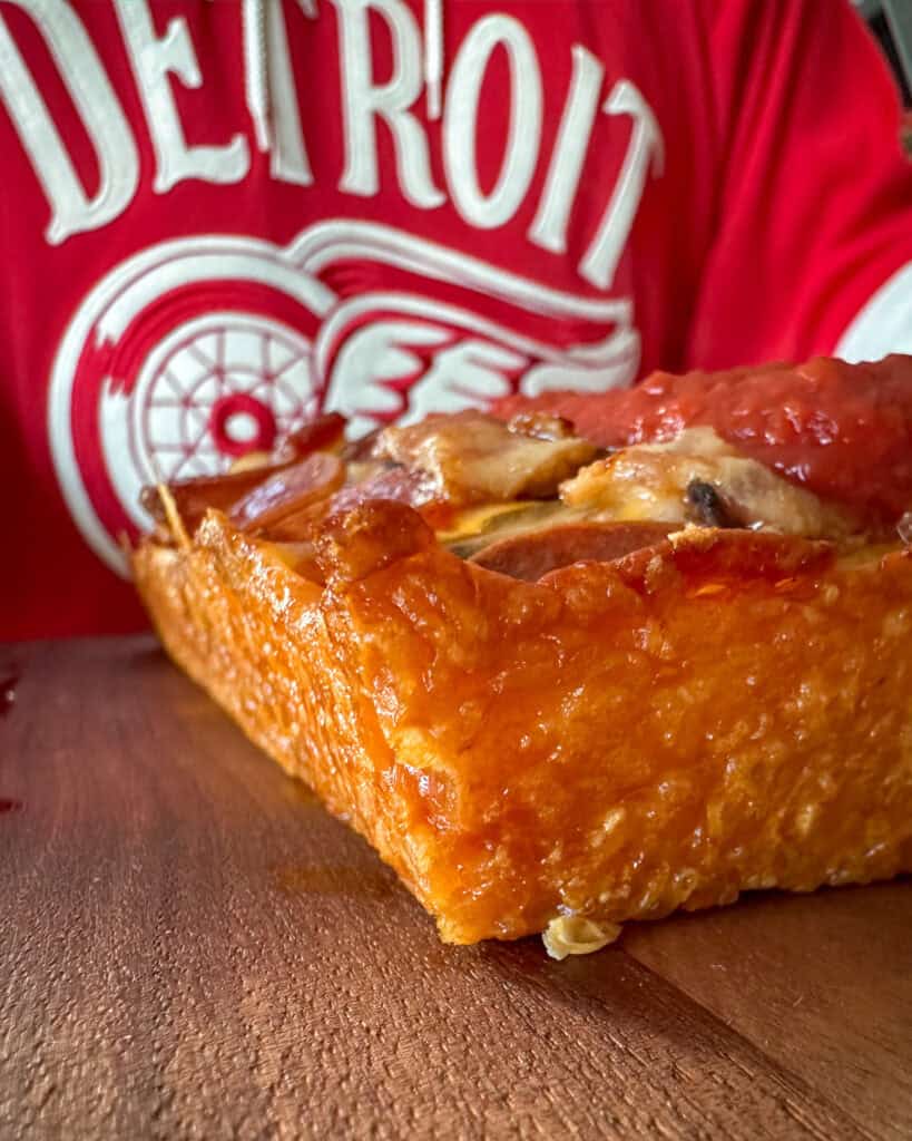 A cheesy ‘frico’ corner piece of a DSP pizza.
