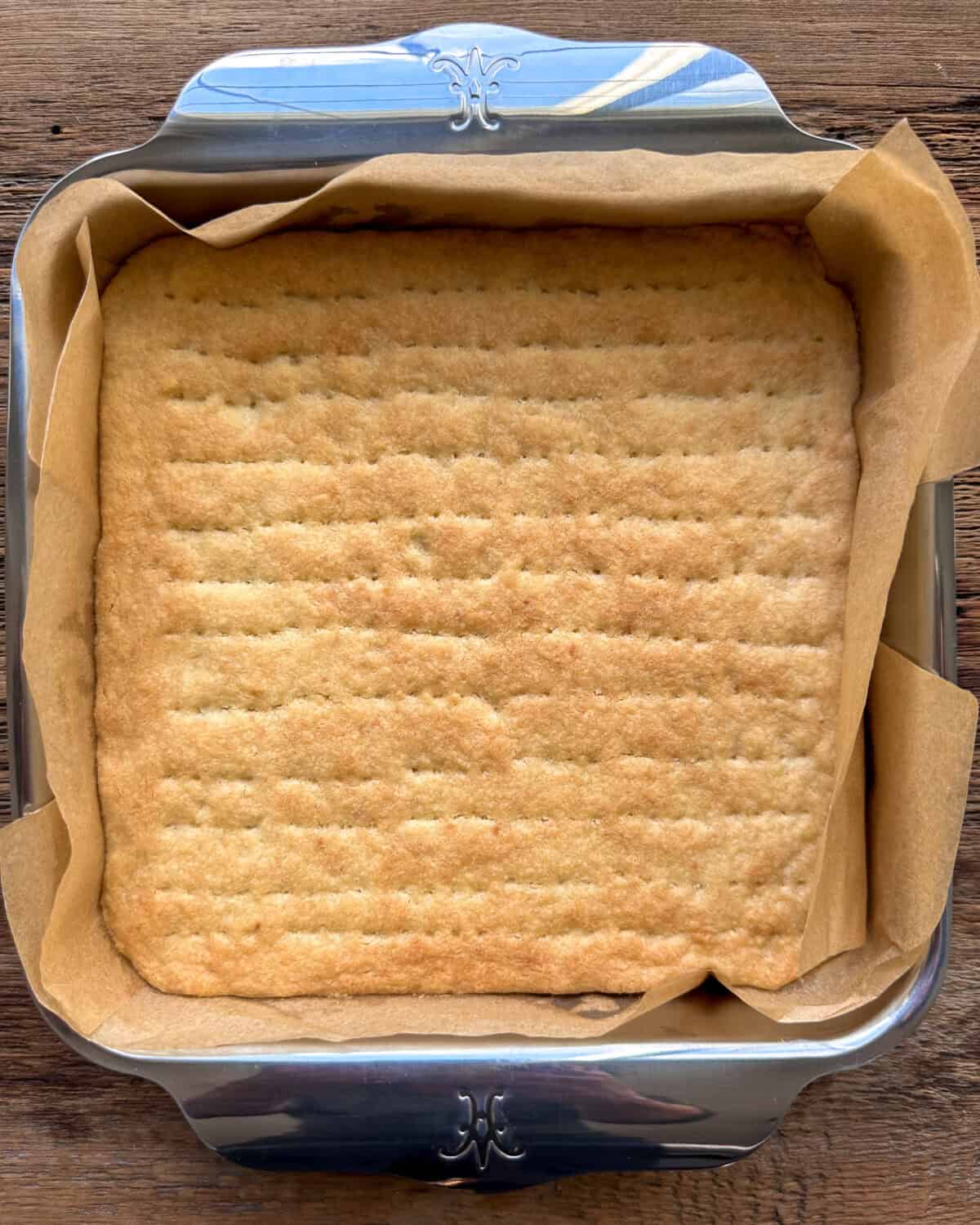 Bake the shortbread until golden.