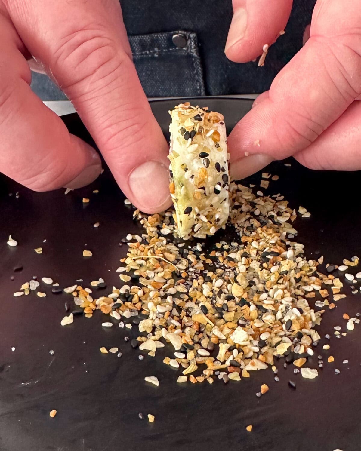 Roll the egg whites in the everything bagel seasoning,