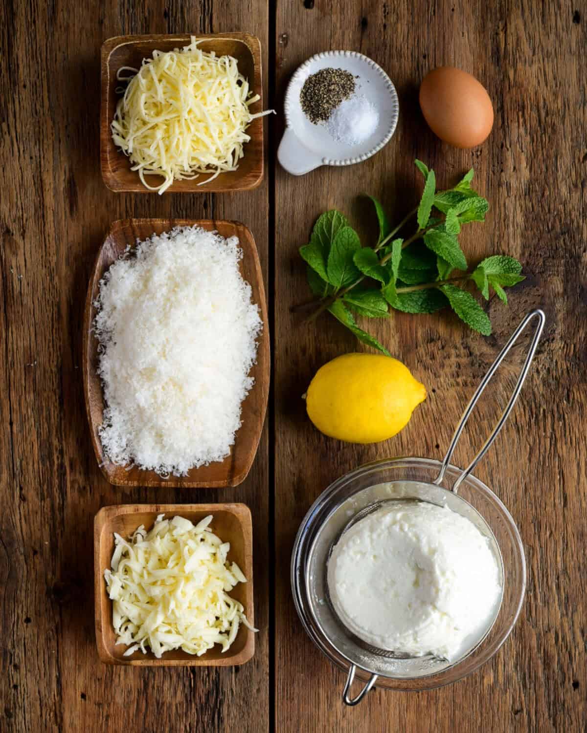 Four cheese ravioli filling ingredients.
