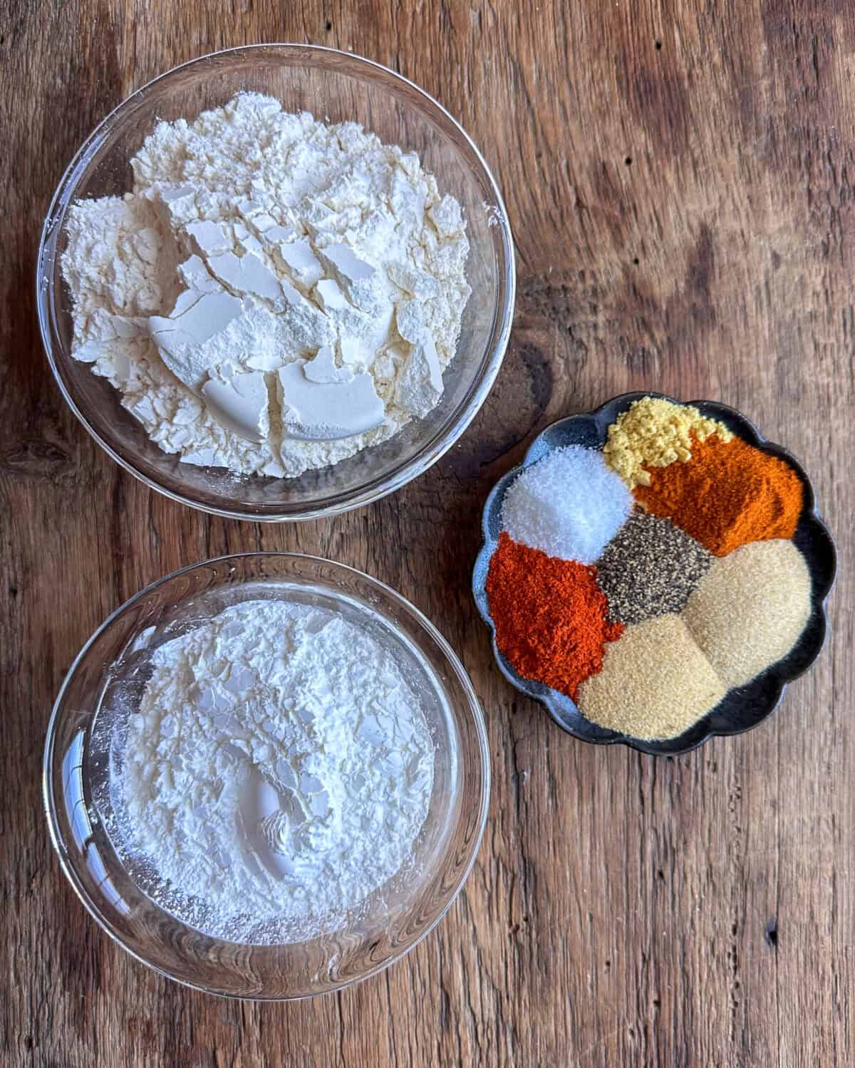 Fried chicken breading ingredients.