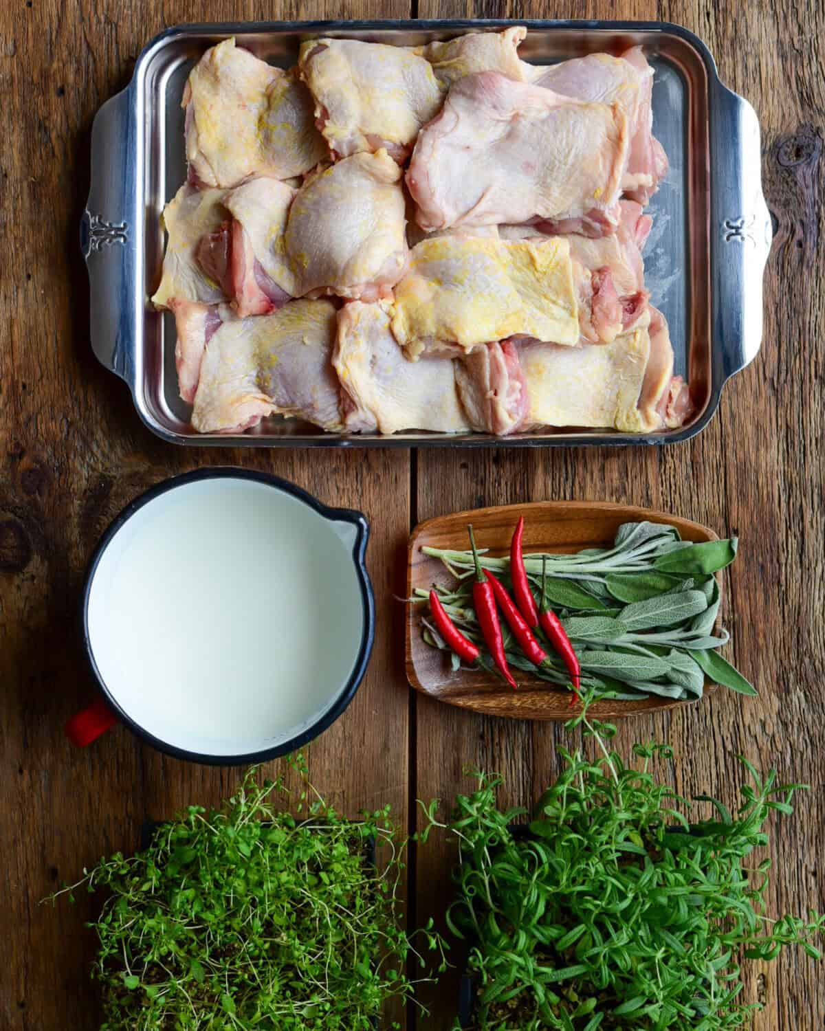 Buttermilk chicken marinade ingredients.