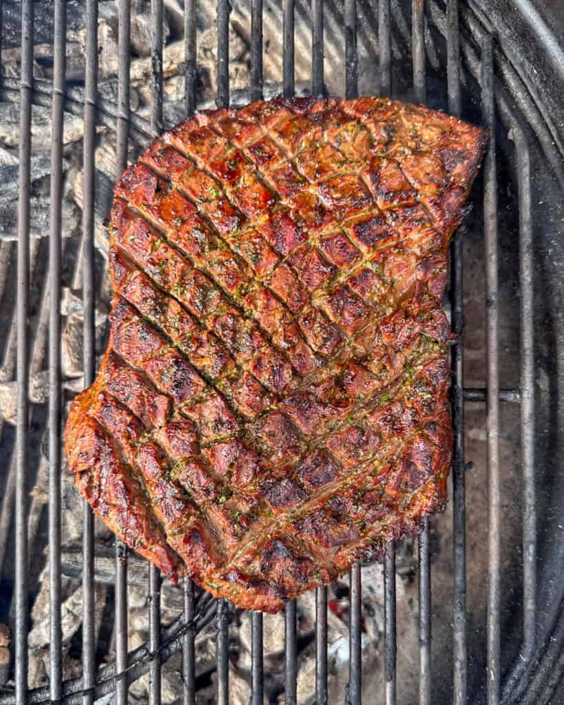 Cook until both sides are nicely charred, and the internal temperature is between 127ËšF to 130ËšF in the thickest part (for medium rare), 3 to 5 minutes on each side.