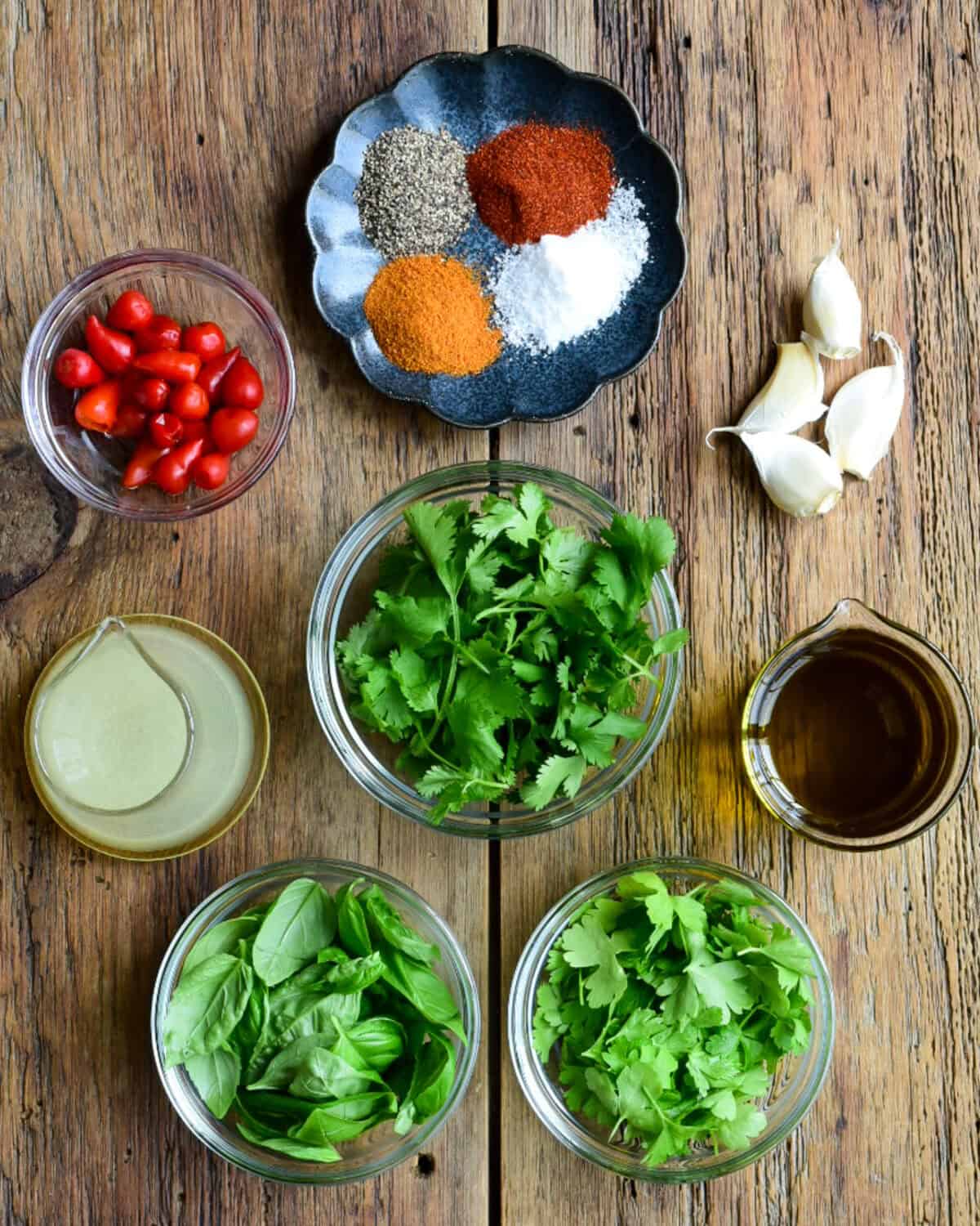Ingredients for a piri-piri sauce recipe.