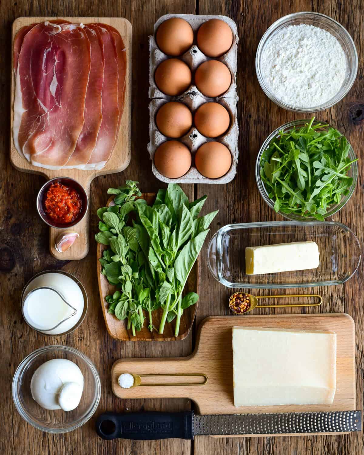 Ingredients for a dutch baby recipe savory.