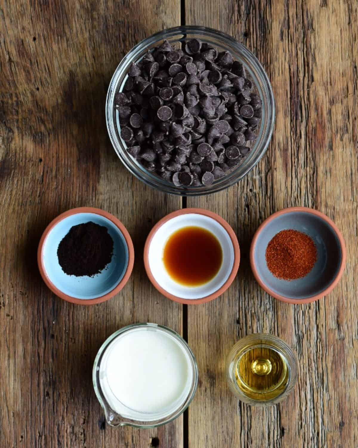 Ingredients for a chocolate sauce for basque cheesecake.