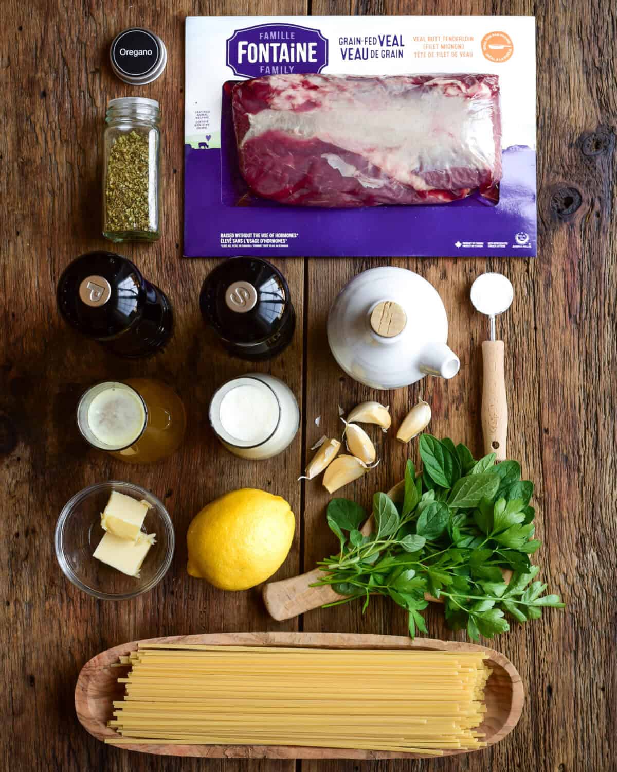 Ingredients for two veal tenderloin recipes.