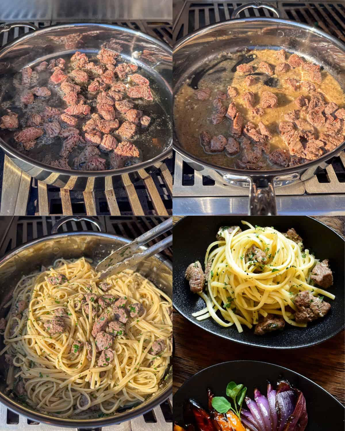 Preparing the Garlic Butter Veal tips Linguine.