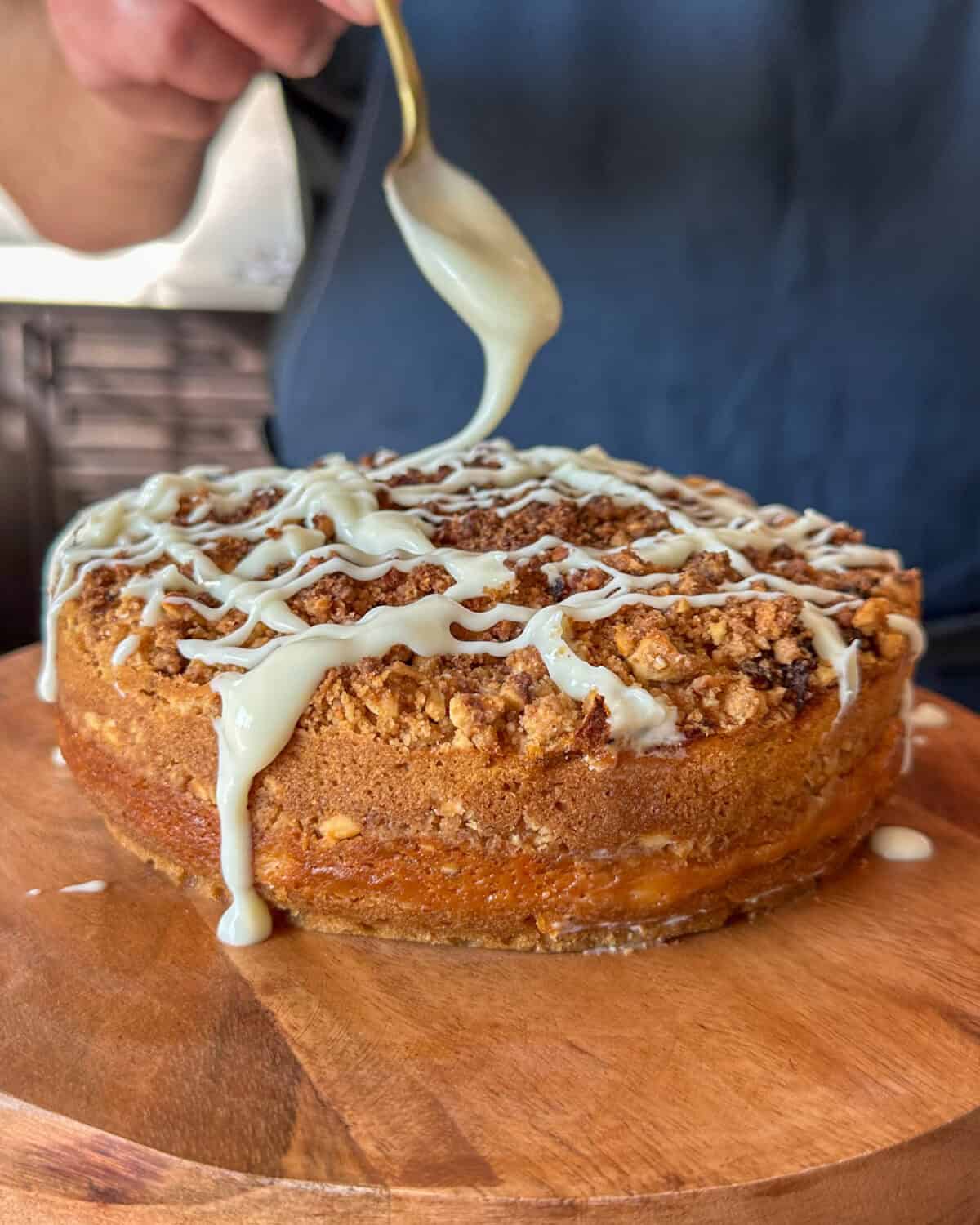 Drizzle the cream cheese mixture over the top before serving.