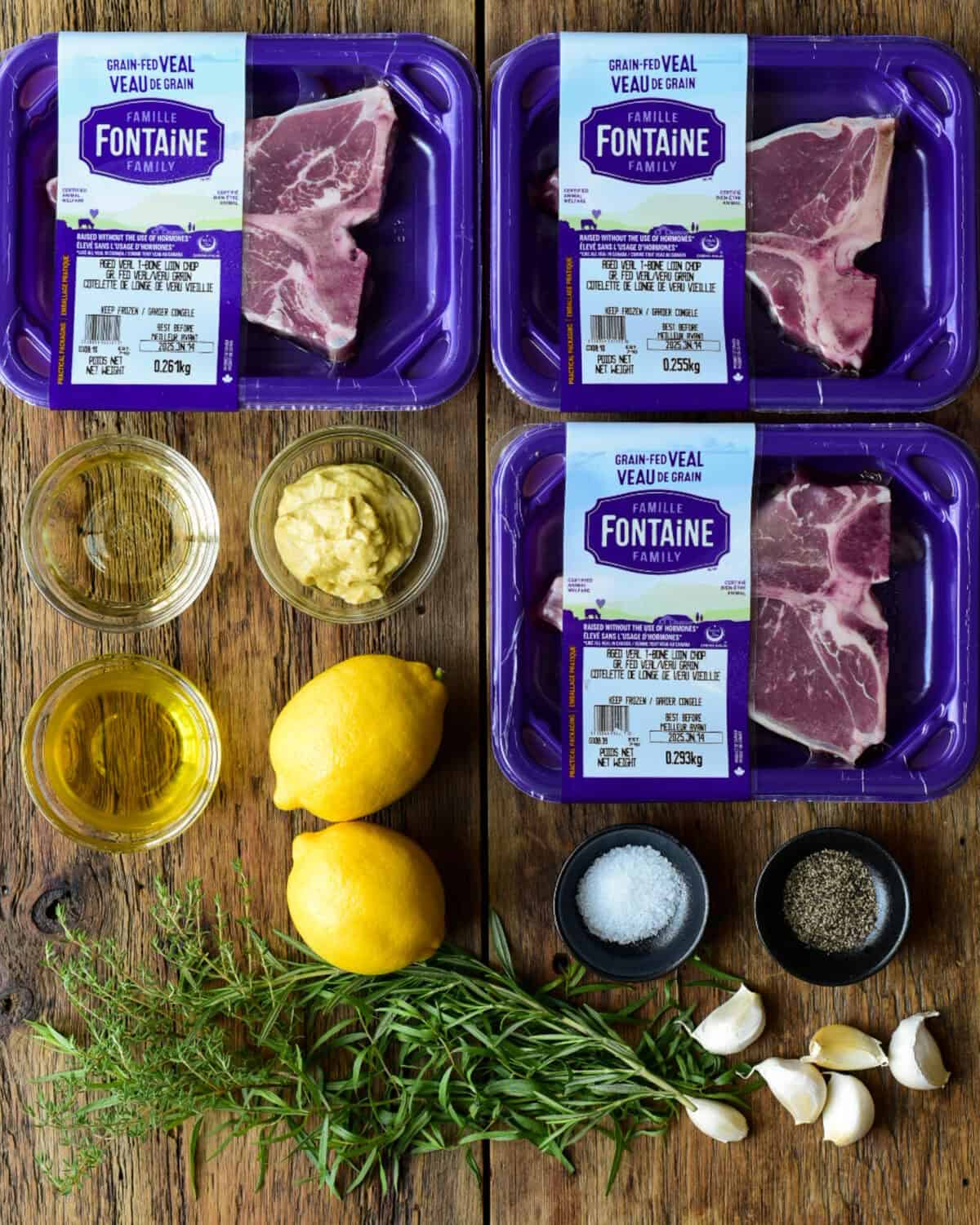 Ingredients for a veal t bone recipe.
