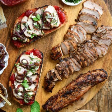 Grilled Honey Mustard Pork Tenderloin sliced and served on toast.