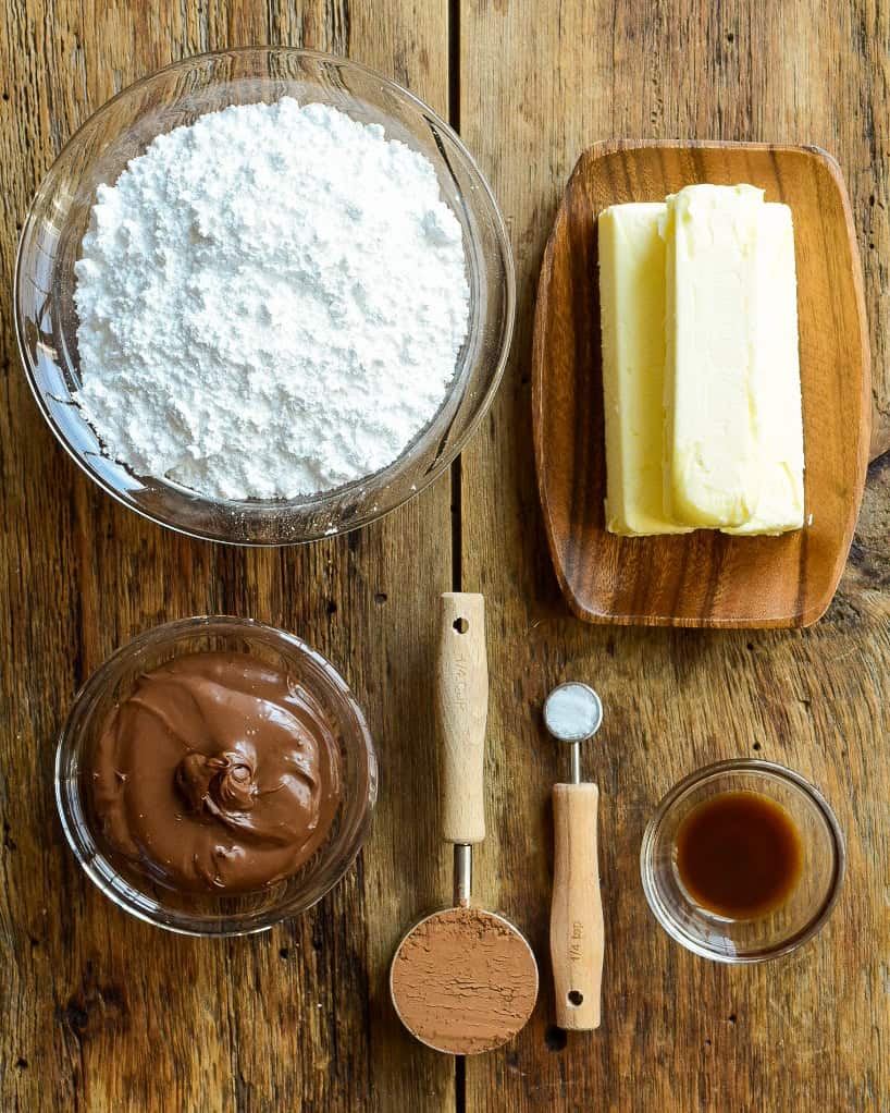 Ingredients chocolate zucchini cake icing.