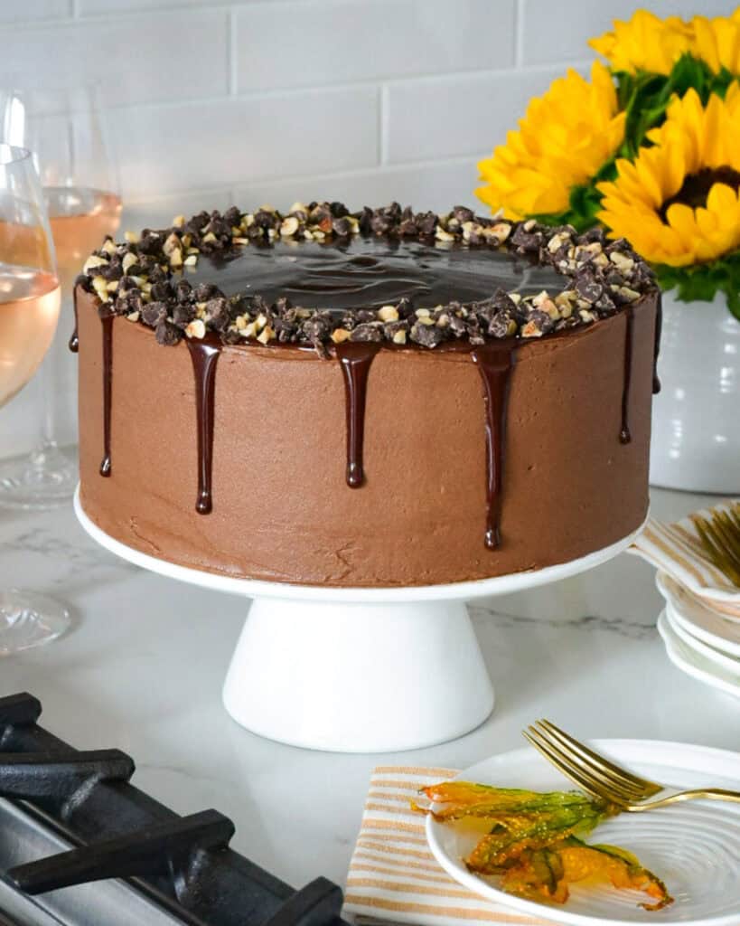 A chocolate hazelnut cake design.