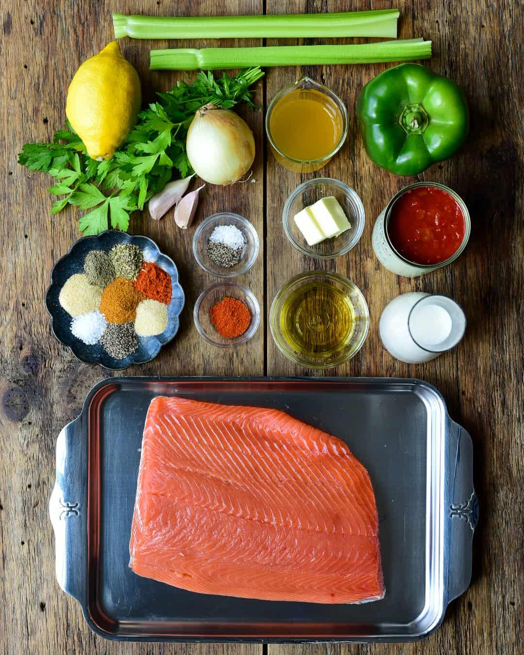 Ingredients for a blackened salmon recipe.